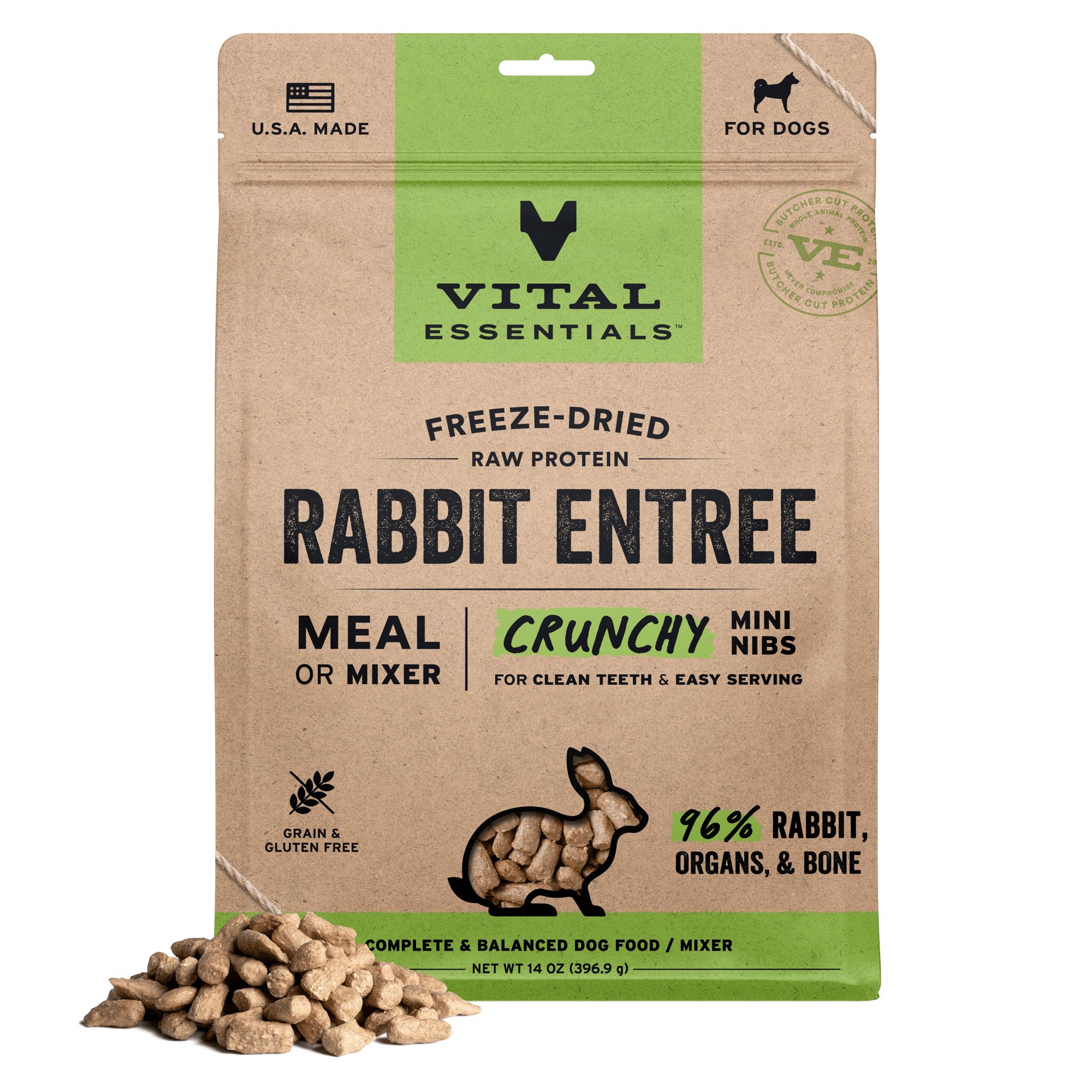 Vital Essentials – emballage des bouchées au lapin lyophilisées.