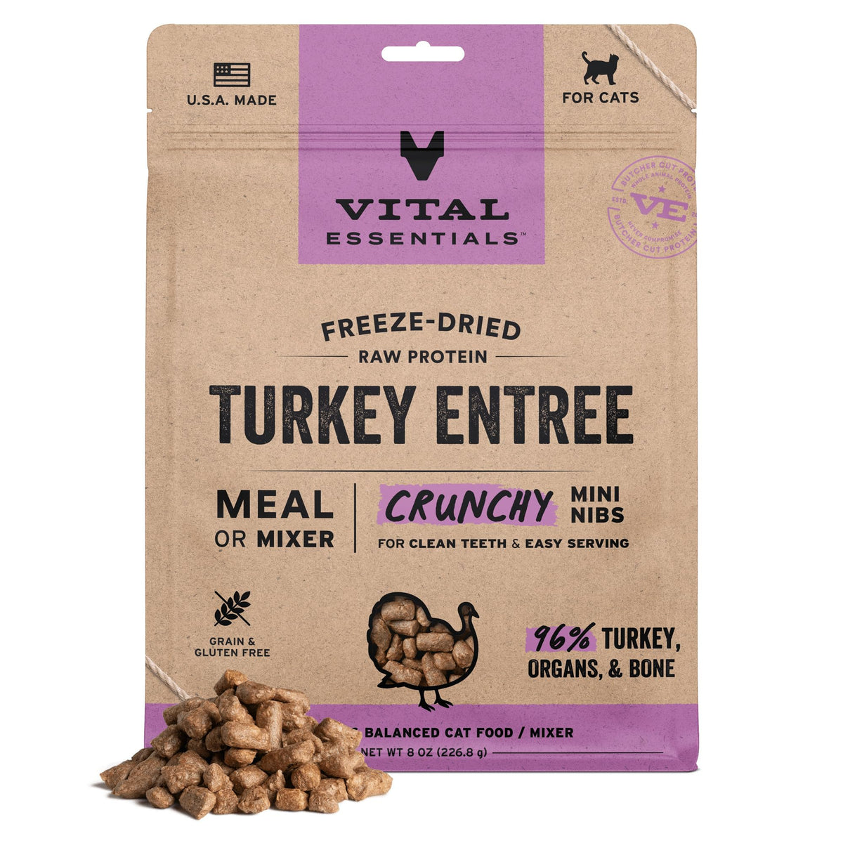Vital Essentials mini-nibs dinde lyophilisée prêtes à servir, repas riche en protéines