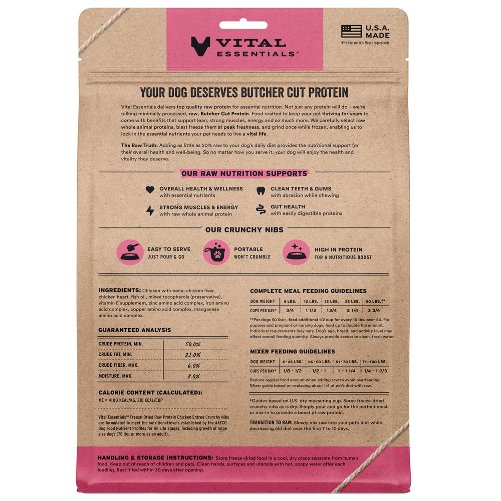 Vital Essentials – Morceaux croquants lyophilisés poulet entier, origine usa, source de protéines