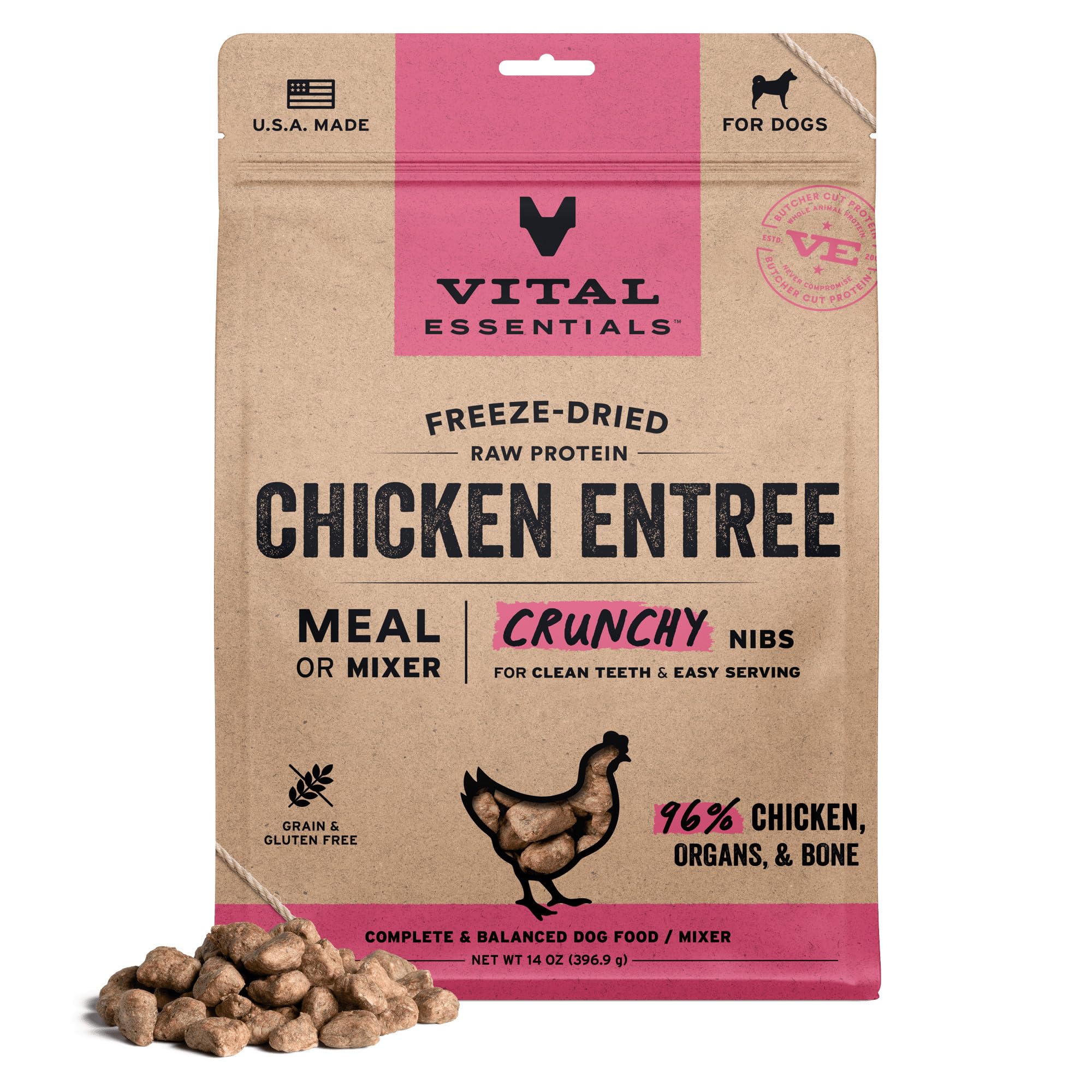 Vital Essentials – Morceaux croquants lyophilisés dans le sachet, repas complet potentiel