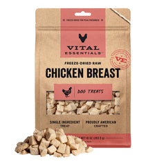 Vital Essentials Poitrine poulet lyophilisée, petits morceaux idéaux pour récompenses lors de l’entraînement.