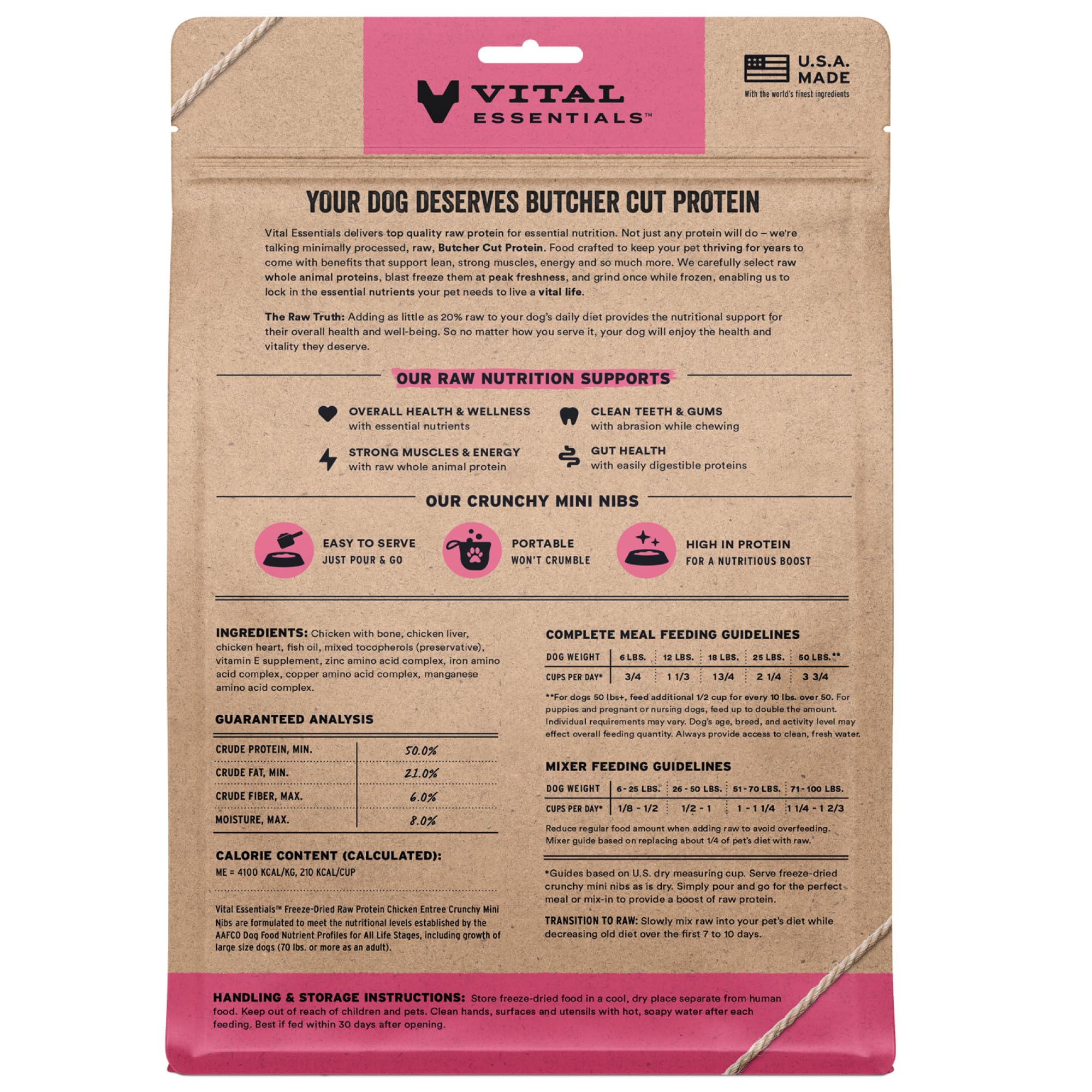 Vital Essentials poulet organes et os mini-bouchées riches en protéines.