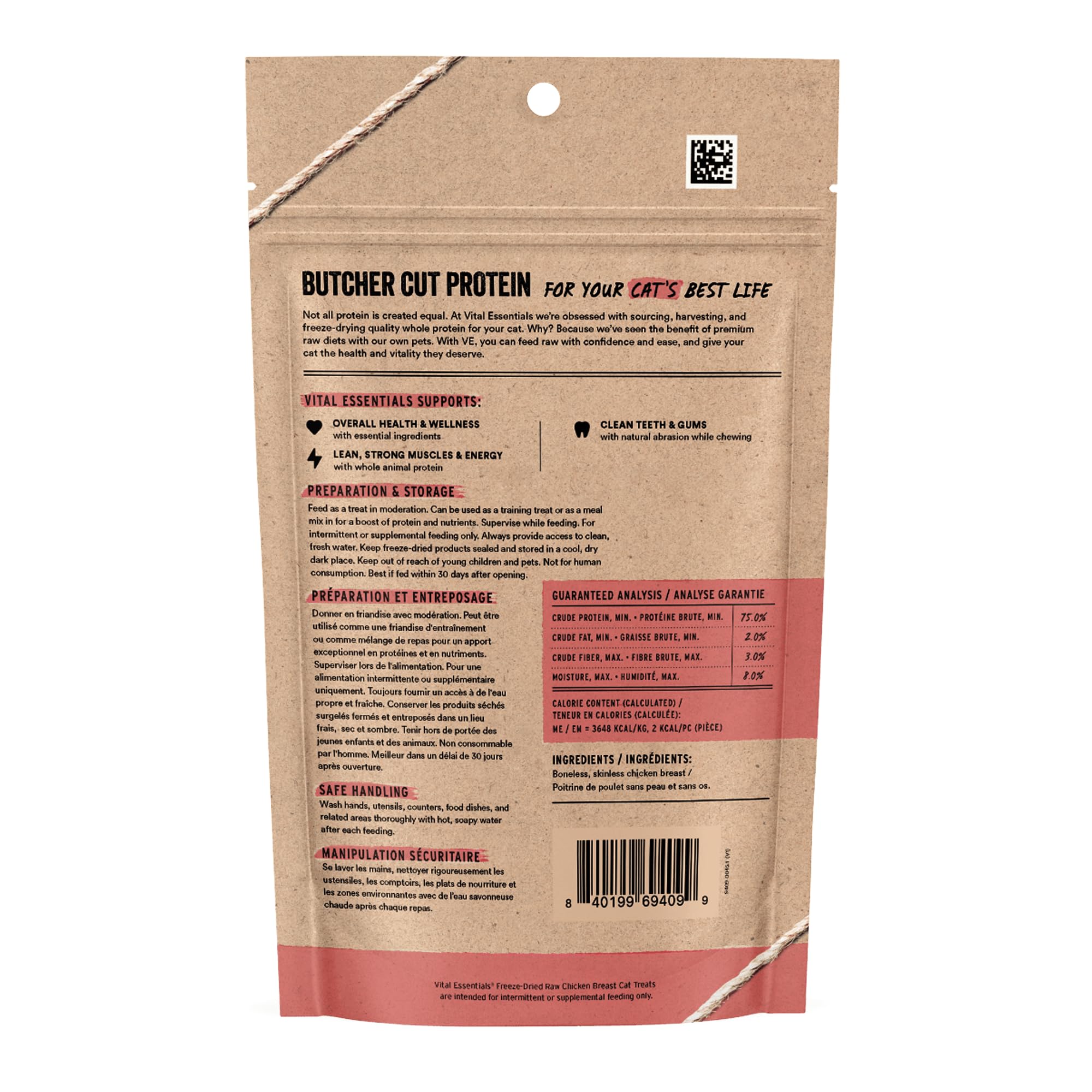 Vital Essentials protéine poulet chat seche – soutien musculaire lors du jeu.