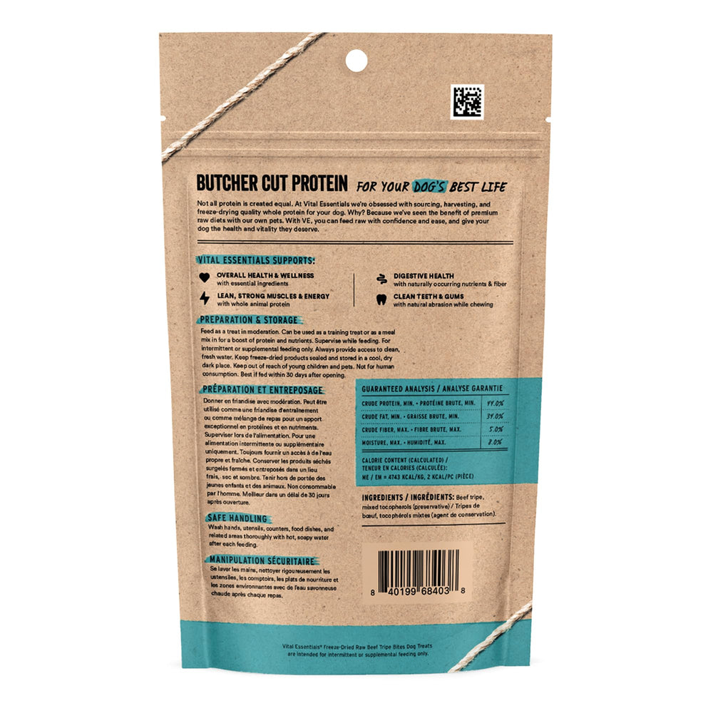 Vital Essentials sachet tripe boeuf 65 g, recompense pratique pour entrainement