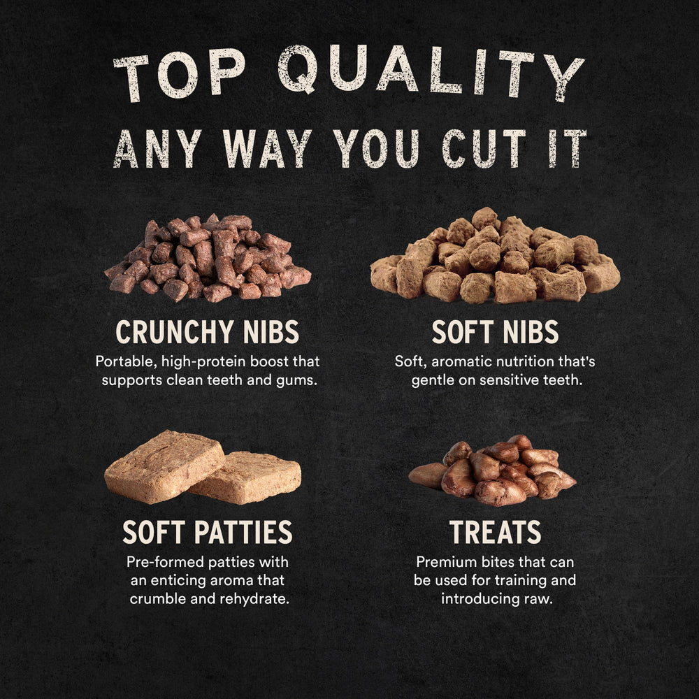 Servir Vital Essentials tel quel ou sur croquettes, sans effort.