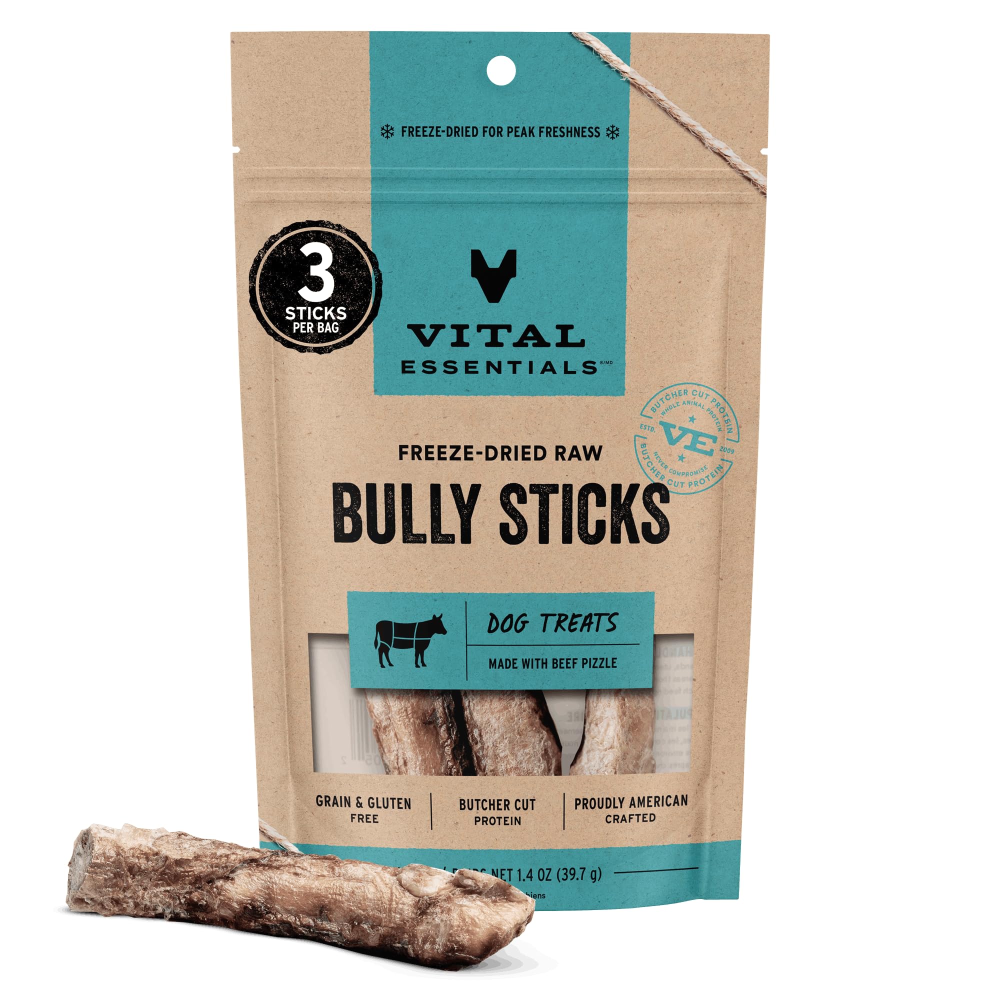 Vital Essentials - stick bully séché pour chien, source protéique naturelle et énergie durable.
