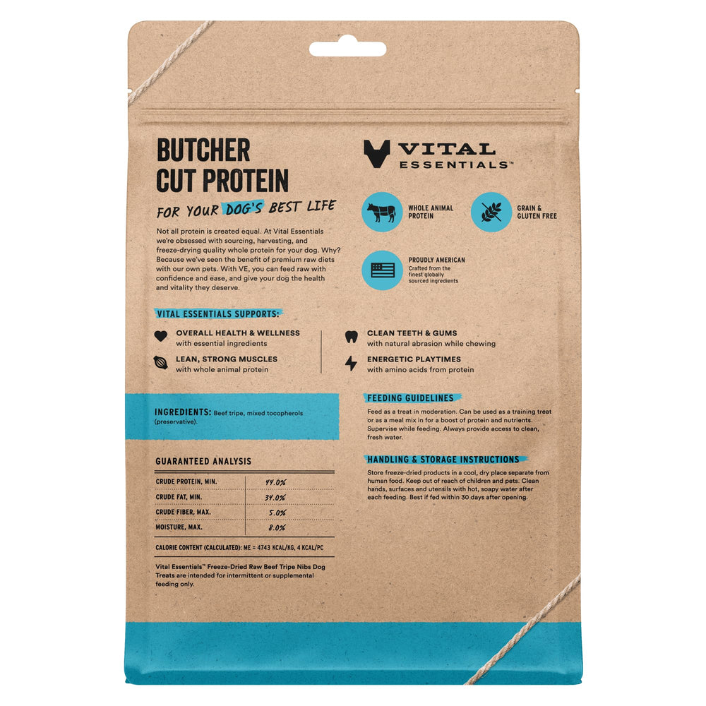 Vital Essentials tripe-boeuf: friandises lyophilisées préservant protéines et saveur.