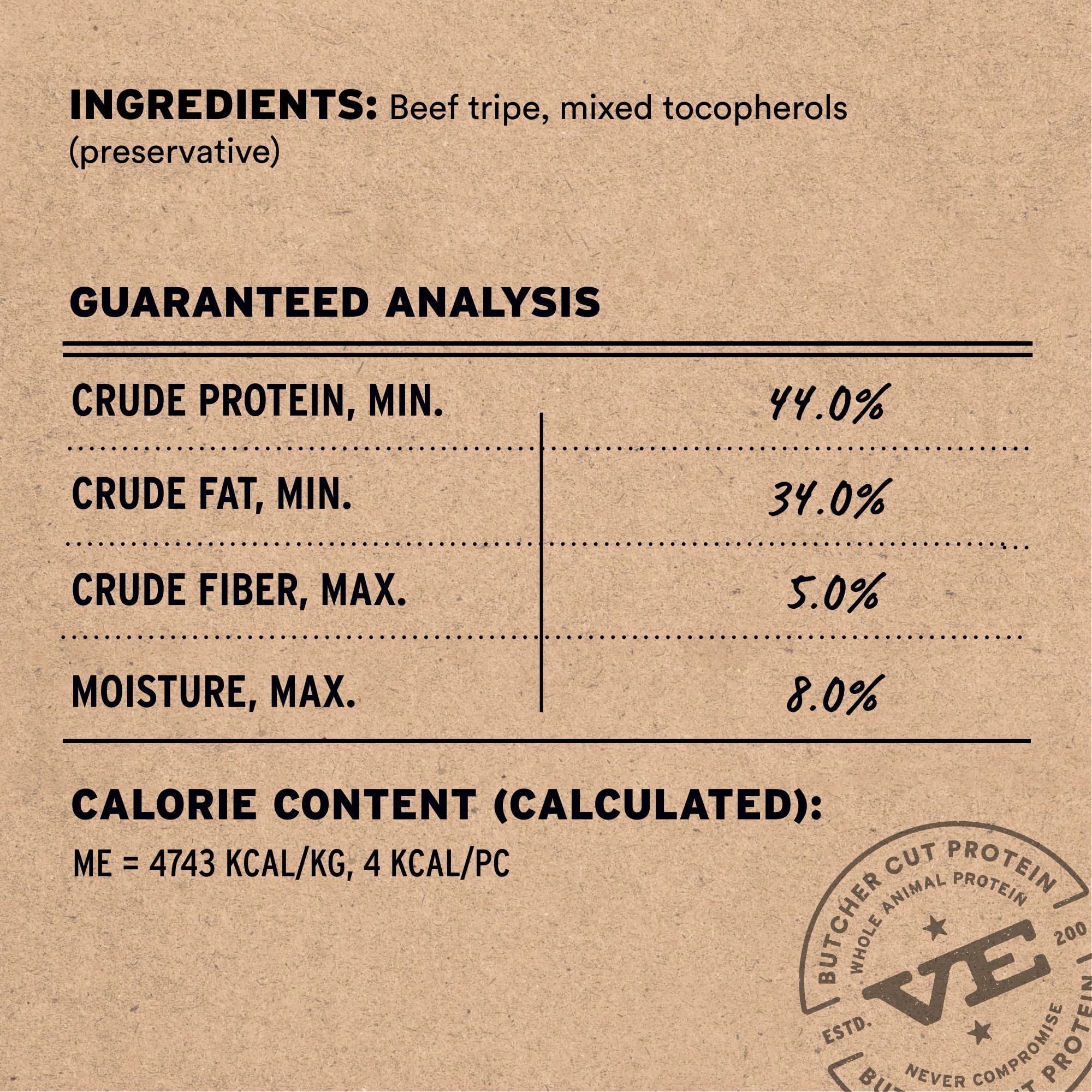 Vital Essentials tripe-boeuf: sans additifs, convient aux chiens sensibles.