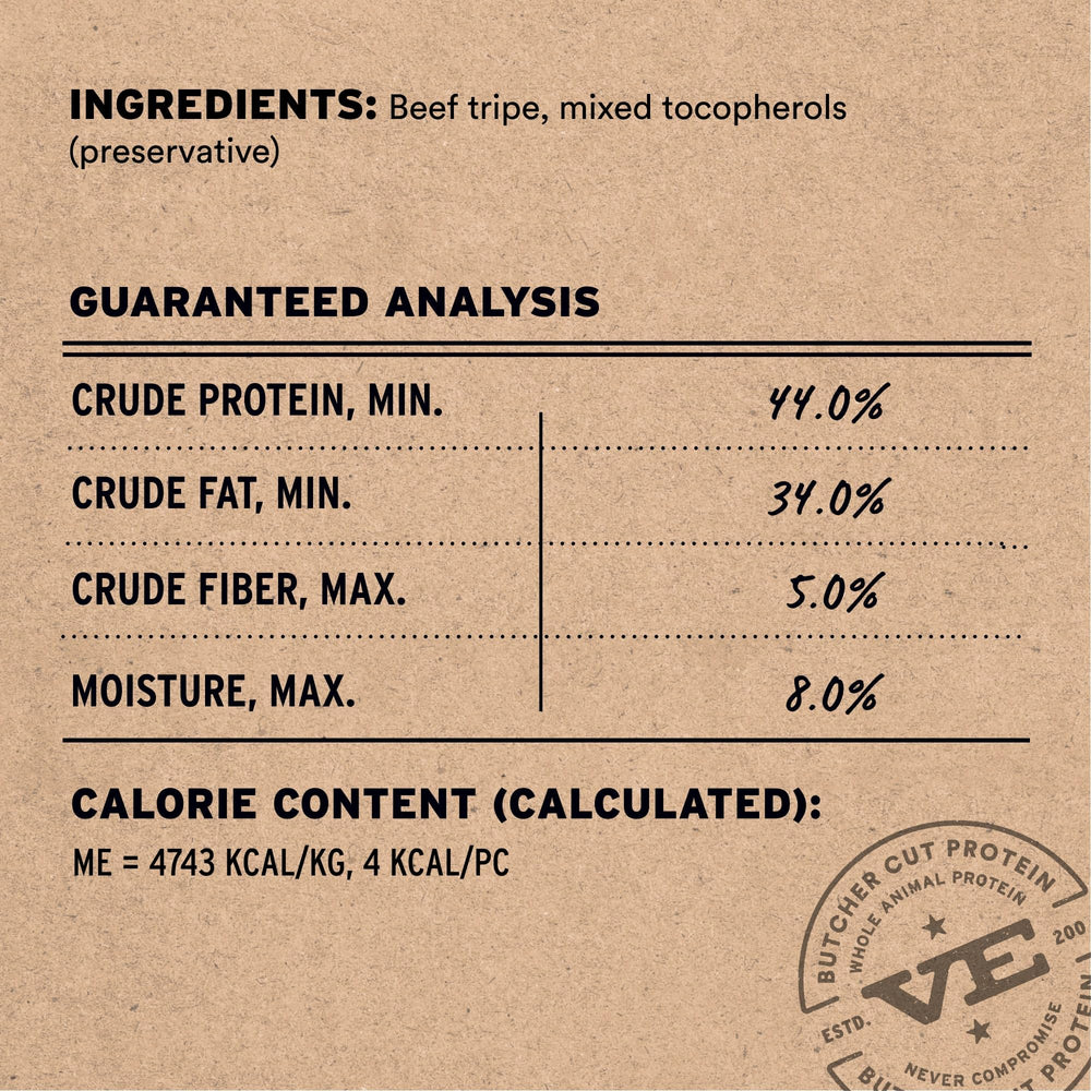 Vital Essentials tripe-boeuf: sans additifs, convient aux chiens sensibles.