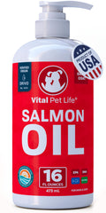 Vital Pet Life – flacon d'huile de saumon pour chiens et chats, favorise le pelage sain.
