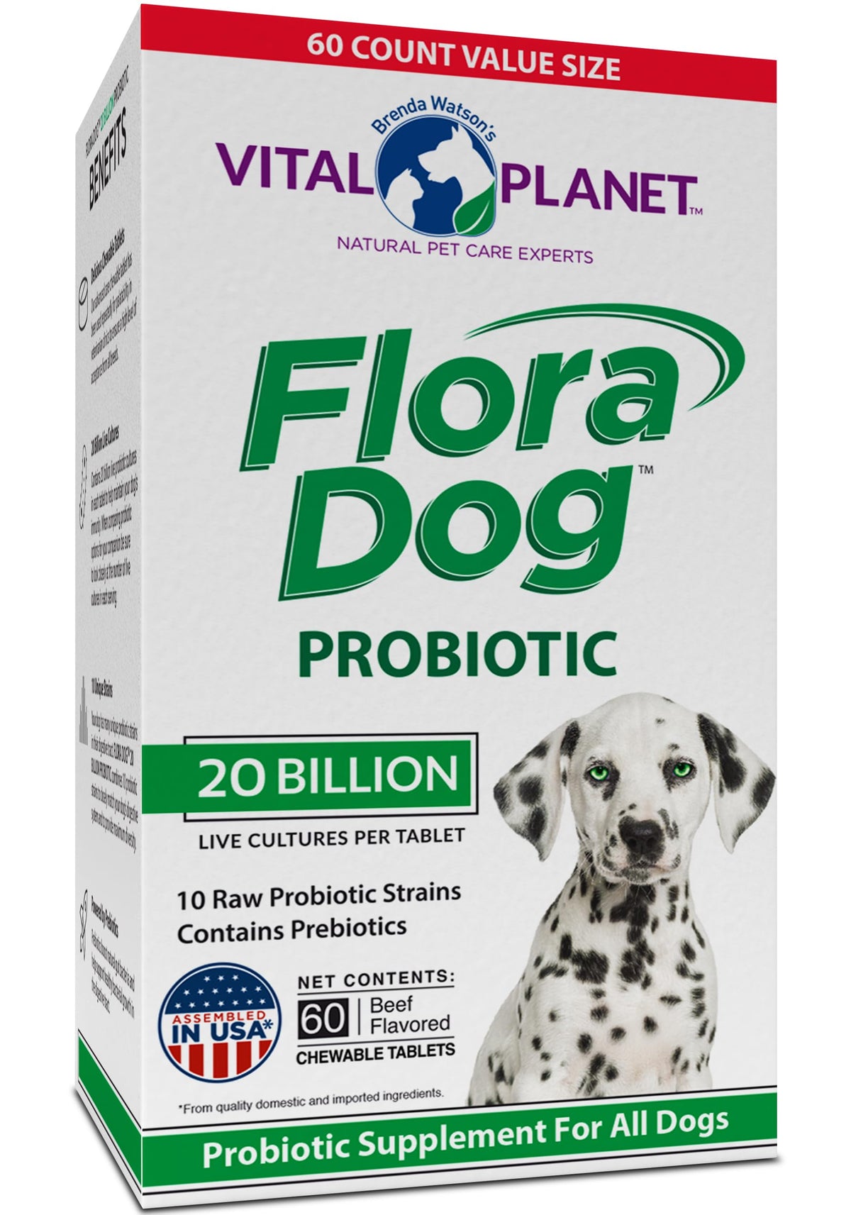 Vital Planet Flora Dog comprimé masticable boeuf, soutien digestif quotidien.