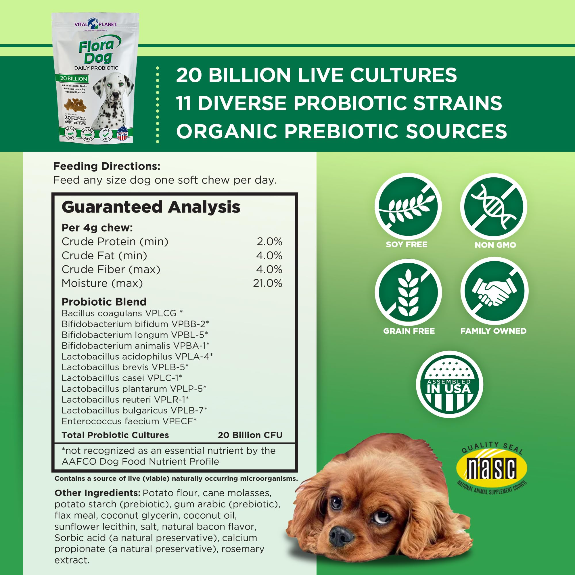 Vital Planet Flora Dog Probiotics : 20 milliards de cultures pour chien