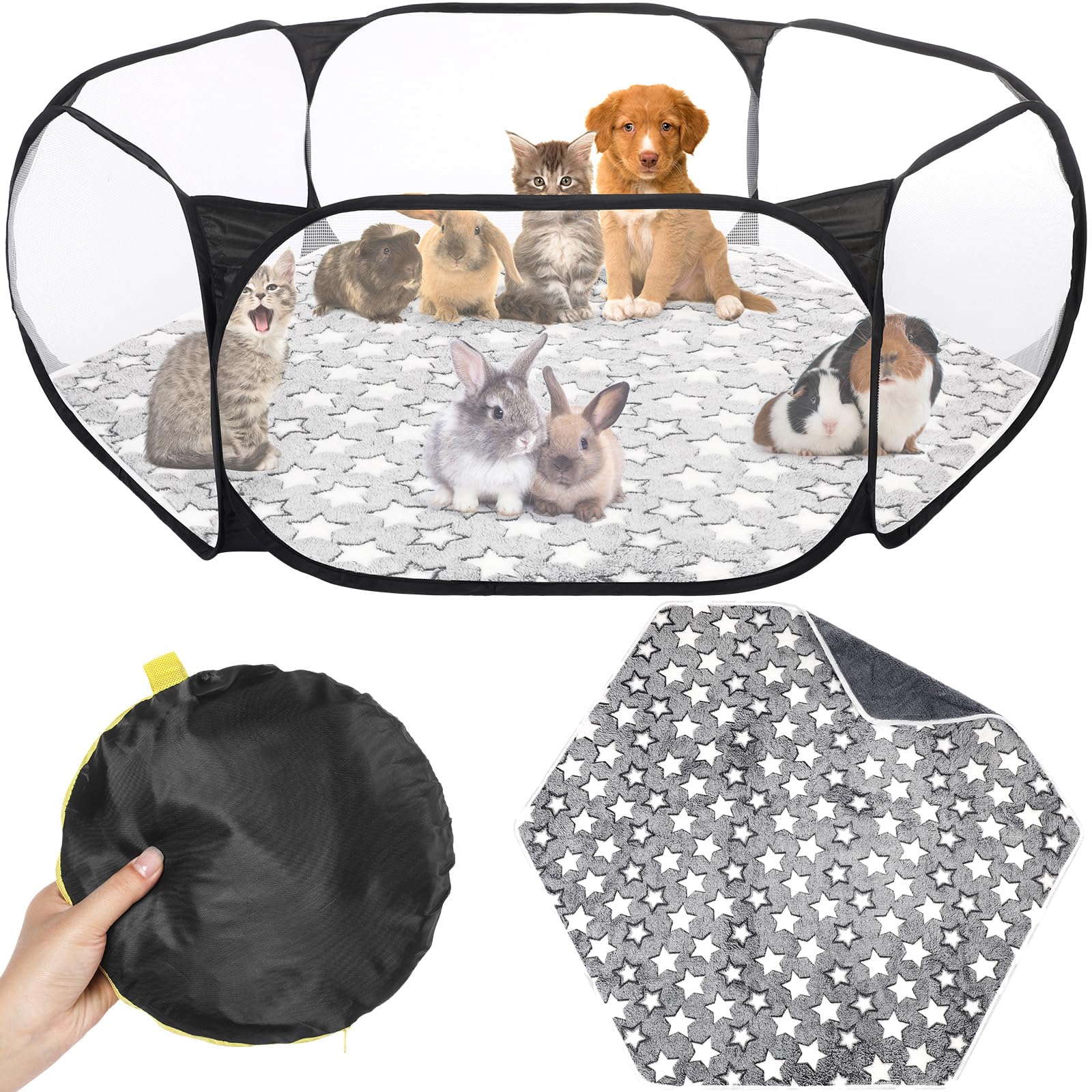 VitalCozy enclos hexagonal transparent, ensemble pret a l emploi pour petits animaux.