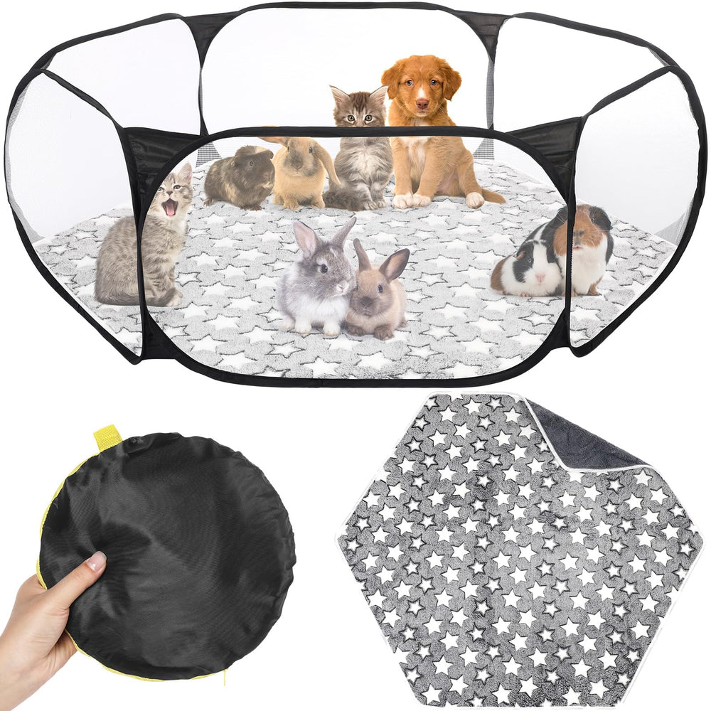 VitalCozy enclos hexagonal transparent, ensemble pret a l emploi pour petits animaux.