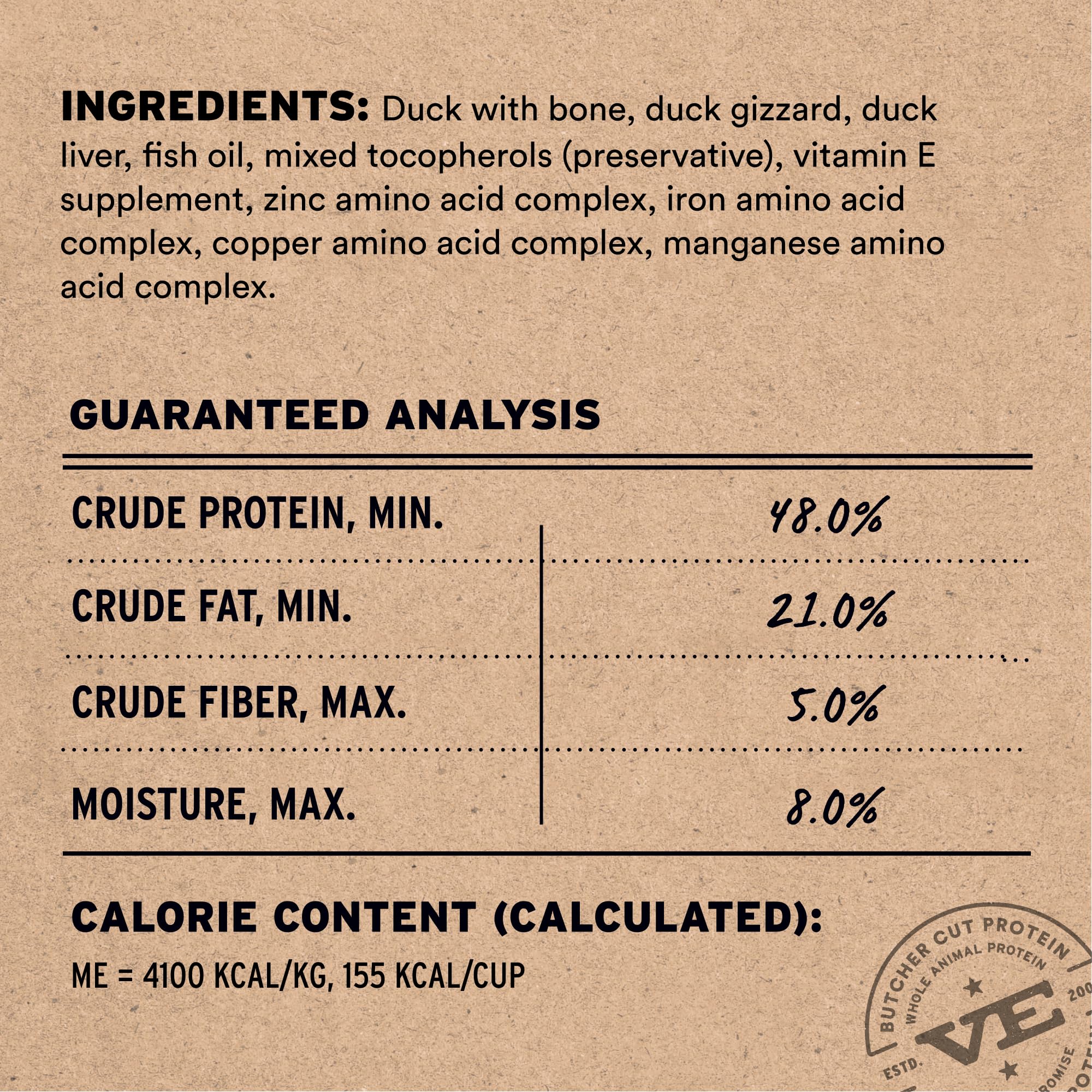 Vital Essentials canard, organes et os en morceaux lyophilisés pour repas équilibré