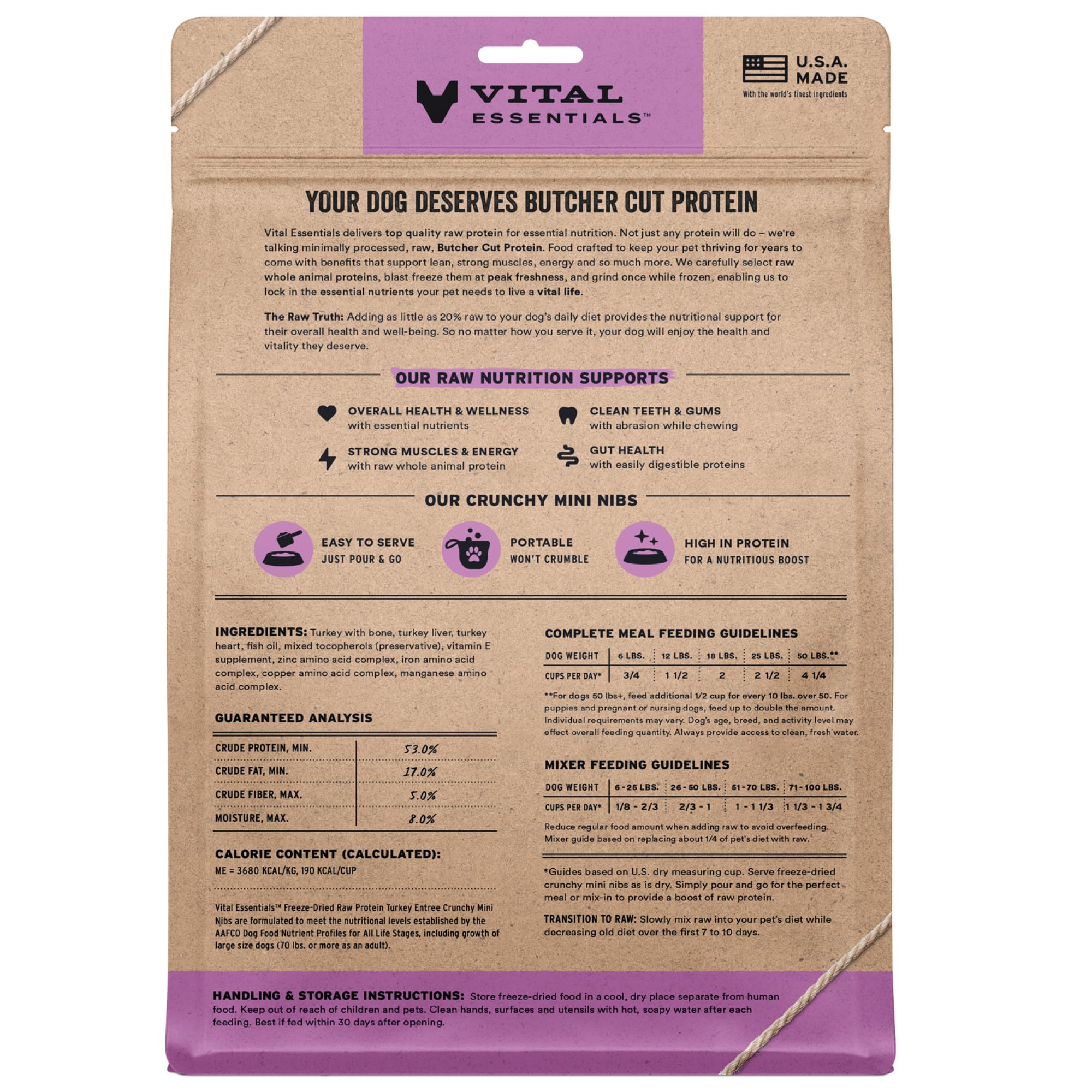 Vital Essentials dinde mini bouchées croustillantes en gros plan, protéine élevée.
