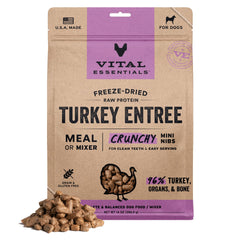 Vital Essentials dinde mini bouchées croustillantes dans bol, repas complet riche en protéines.