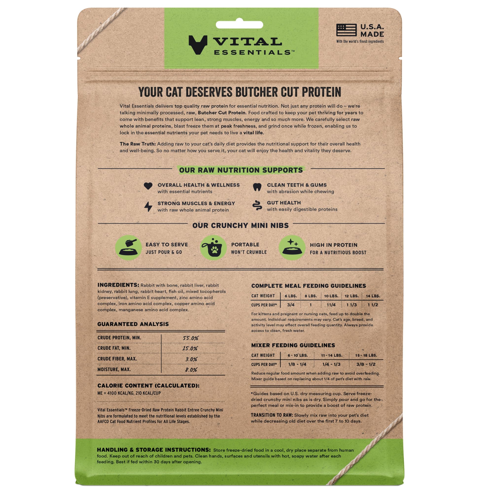 Vital Essentials gros-plan-morceaux-croquants-lapin, mini croquettes riches en protéines naturelles.