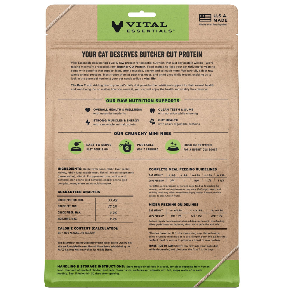 Vital Essentials gros-plan-morceaux-croquants-lapin, mini croquettes riches en protéines naturelles.