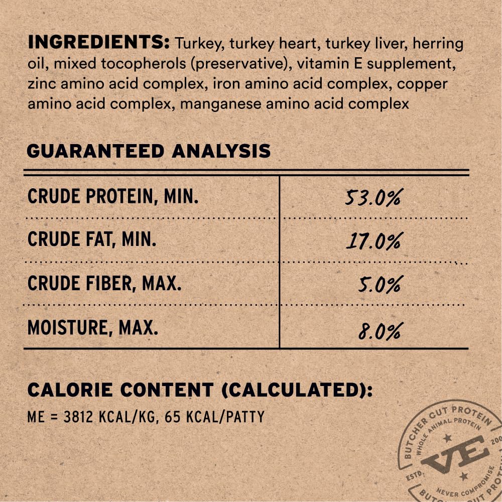 Vital Essentials ingrédients de dinde et lyophilisation pour nutrition fiable.