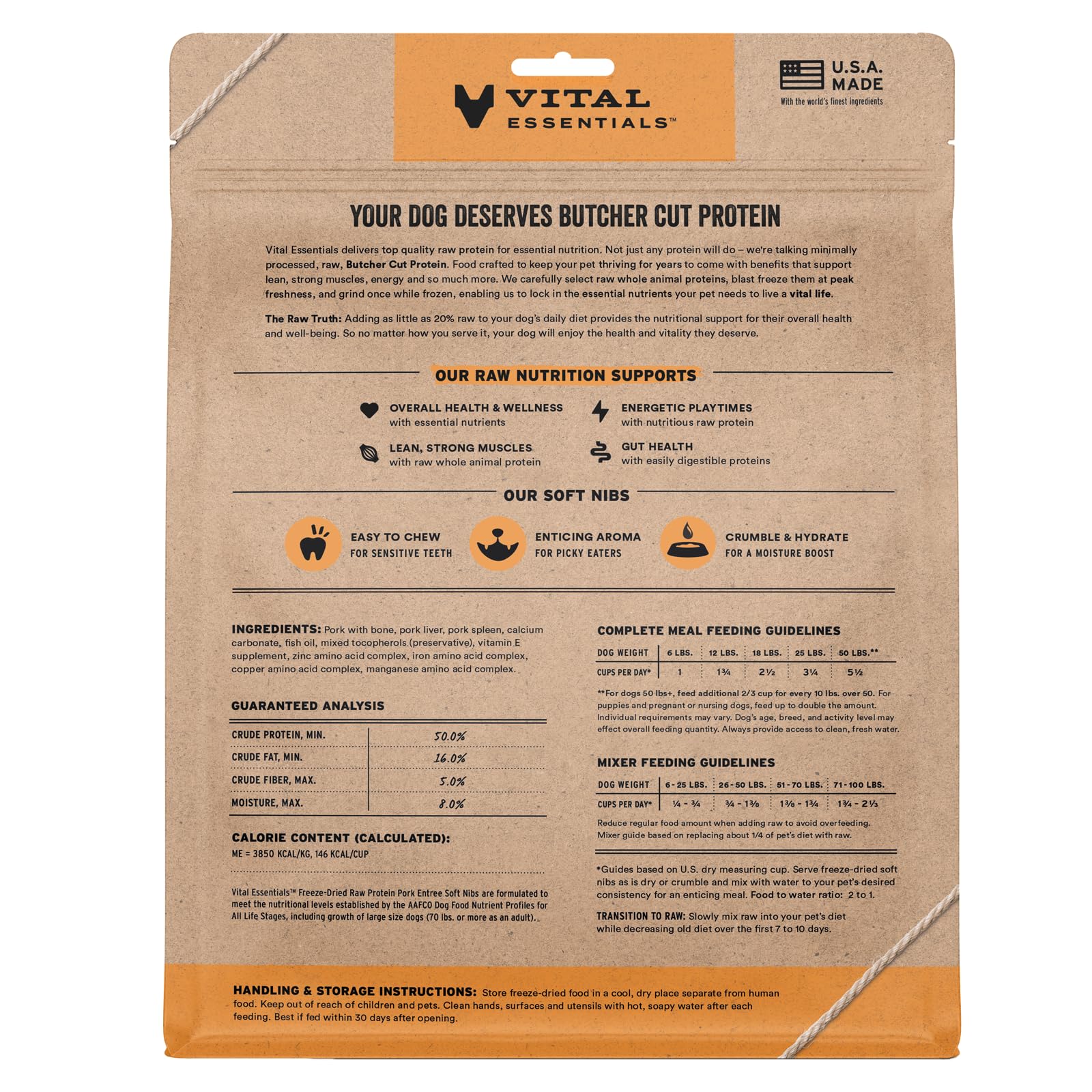 Vital Essentials organes et os porc : protéines complètes pour chiens.
