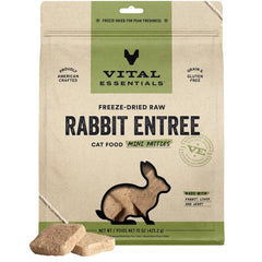 Vital Essentials patty lapin lyophilisée pour chat, protéine élevée et énergie durable.