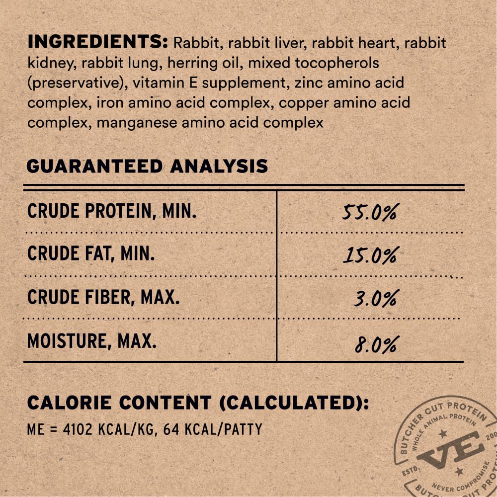 Préparation Rehydratation: patty lapin Vital Essentials, texture plus moelleuse.