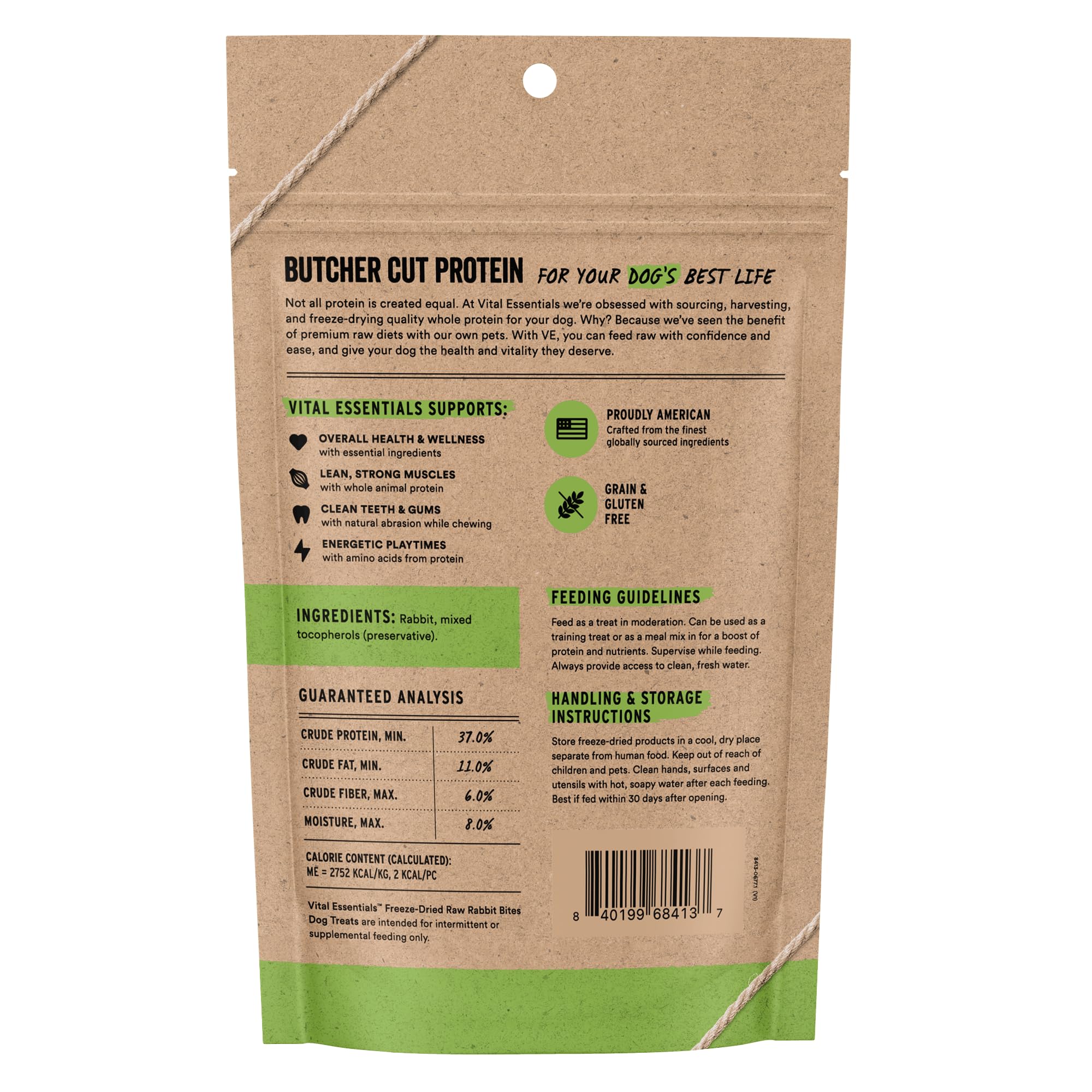 Vital Essentials protéine lapin unique : récompense sans céréales pour chien actif.