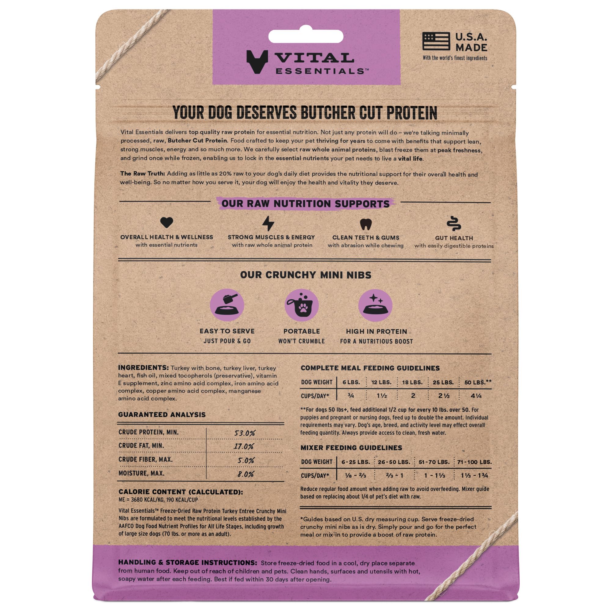 Mini nibs Vital Essentials en gros plan, protéines complètes pour un repas équilibré.