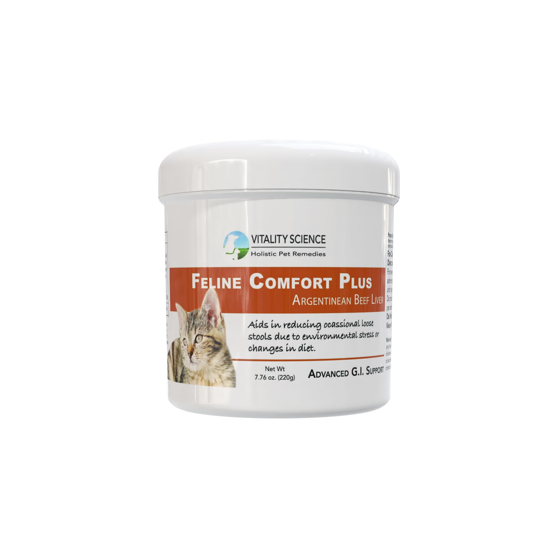 Vitality Science Confort Félin Plus – bouteille montrant le soutien digestif quotidien pour les chats