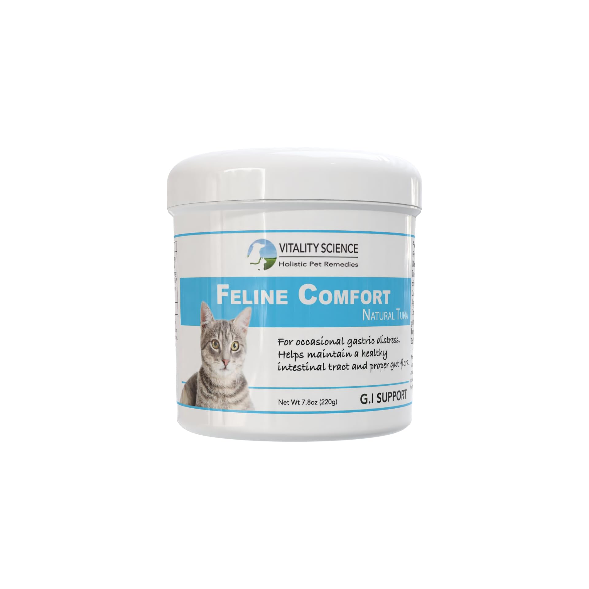 Vitality Science Feline Comfort: bouteille ouverte favorisant le confort digestif du chat.