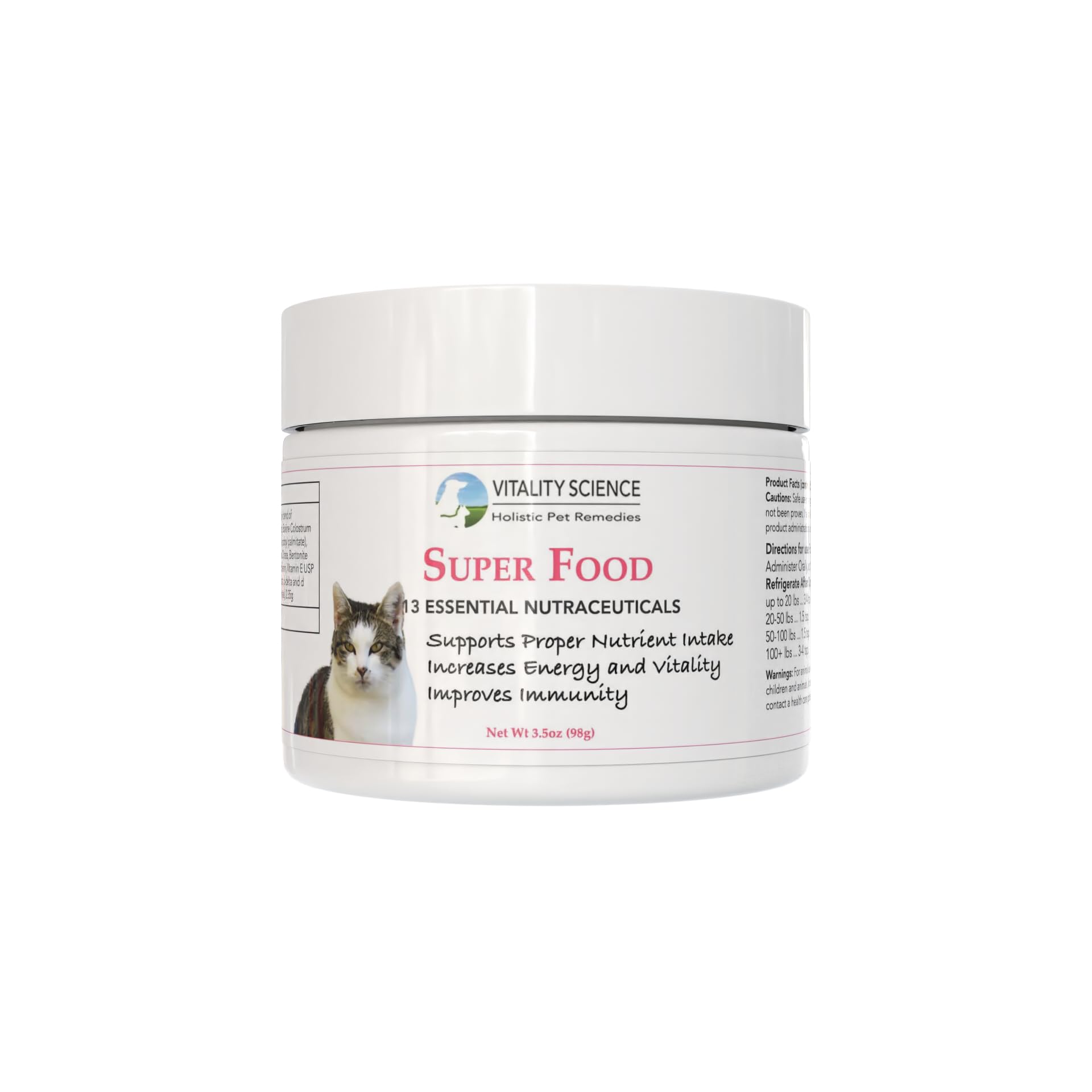 Vitality Science Super Aliments poudre chat énergie: soutien énergétique pour chats actifs.