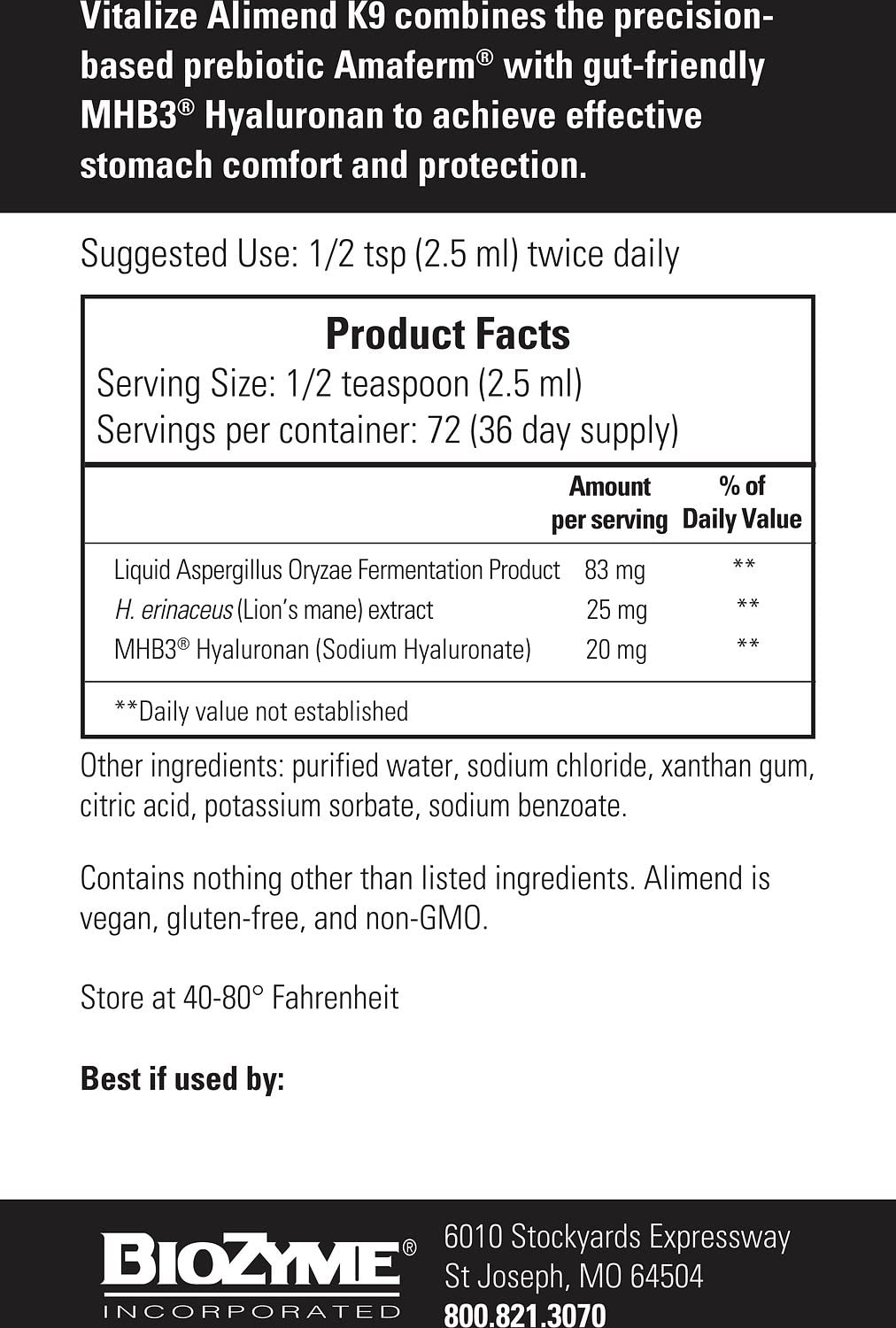 Soutien digestif potentiel grâce à Vitalize Alimend K9.