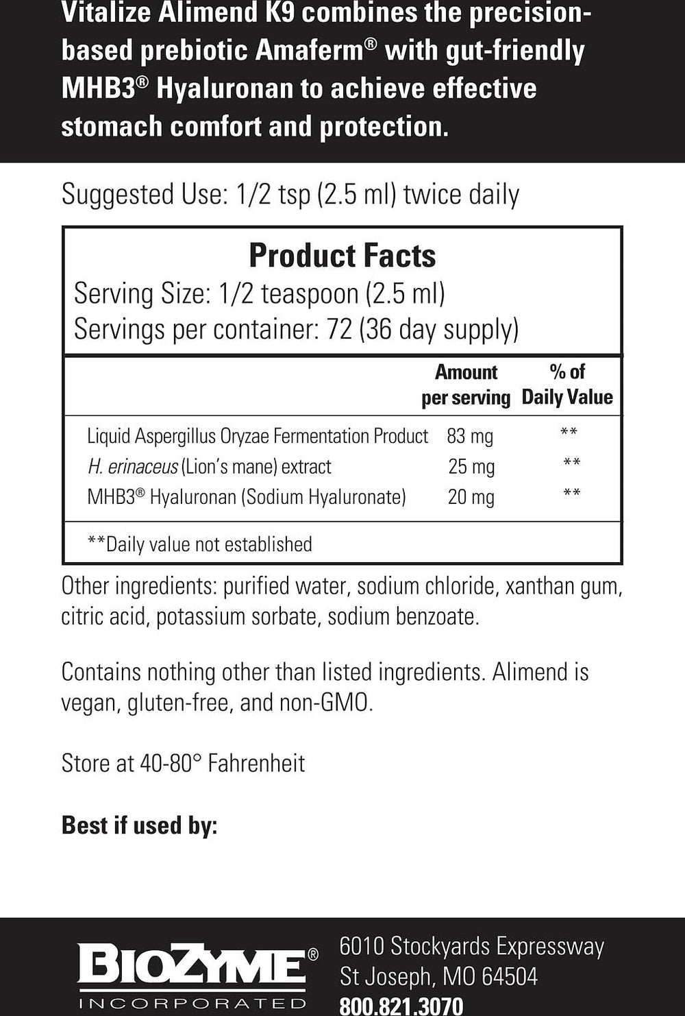 Soutien digestif potentiel grâce à Vitalize Alimend K9.