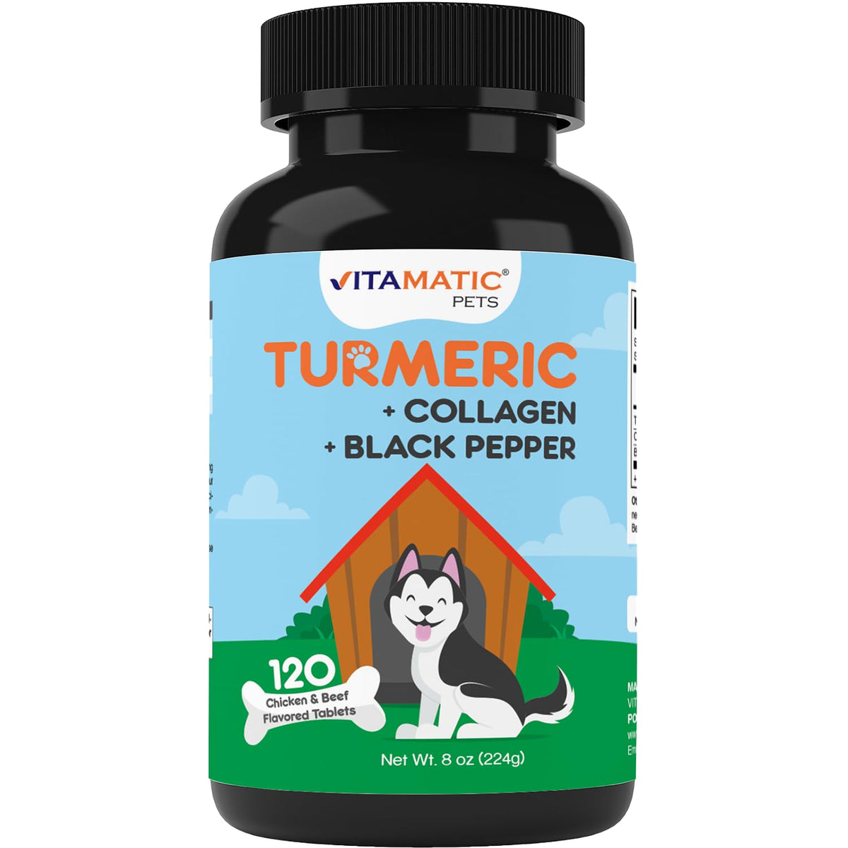 Vitamatic curcuma pour chien, comprimés mâchables au goût poulet et boeuf, faciles à donner.