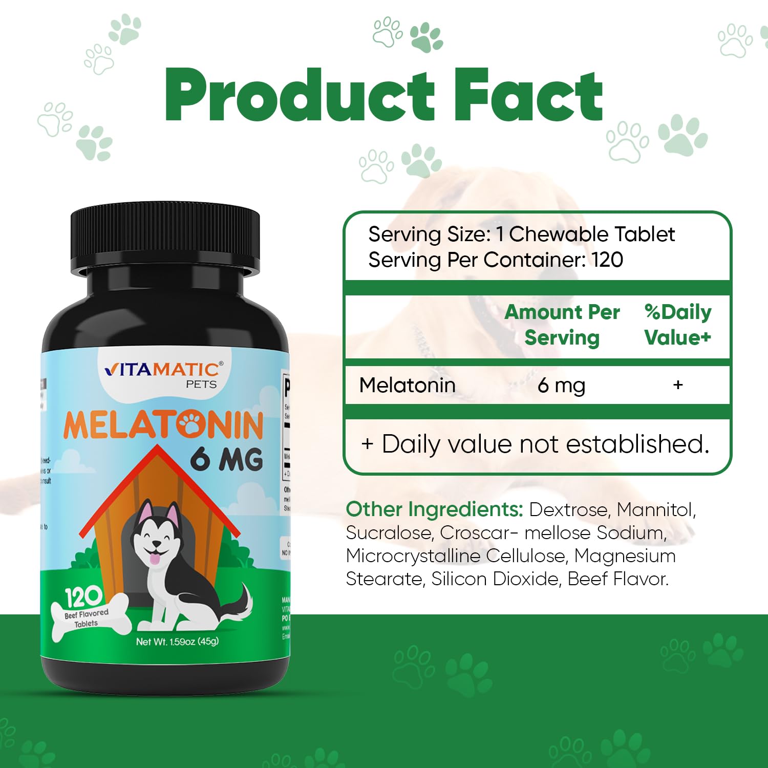 Vitamatic Melatonin chien – bouchées saveur boeuf appréciées par l’animal