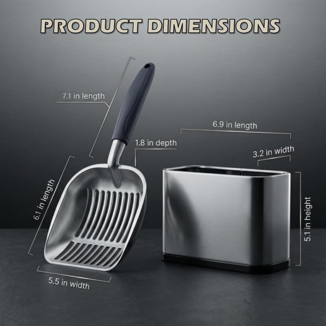 Support-pelle-litiere-inox Vitisyao, rangement sûr et stable.