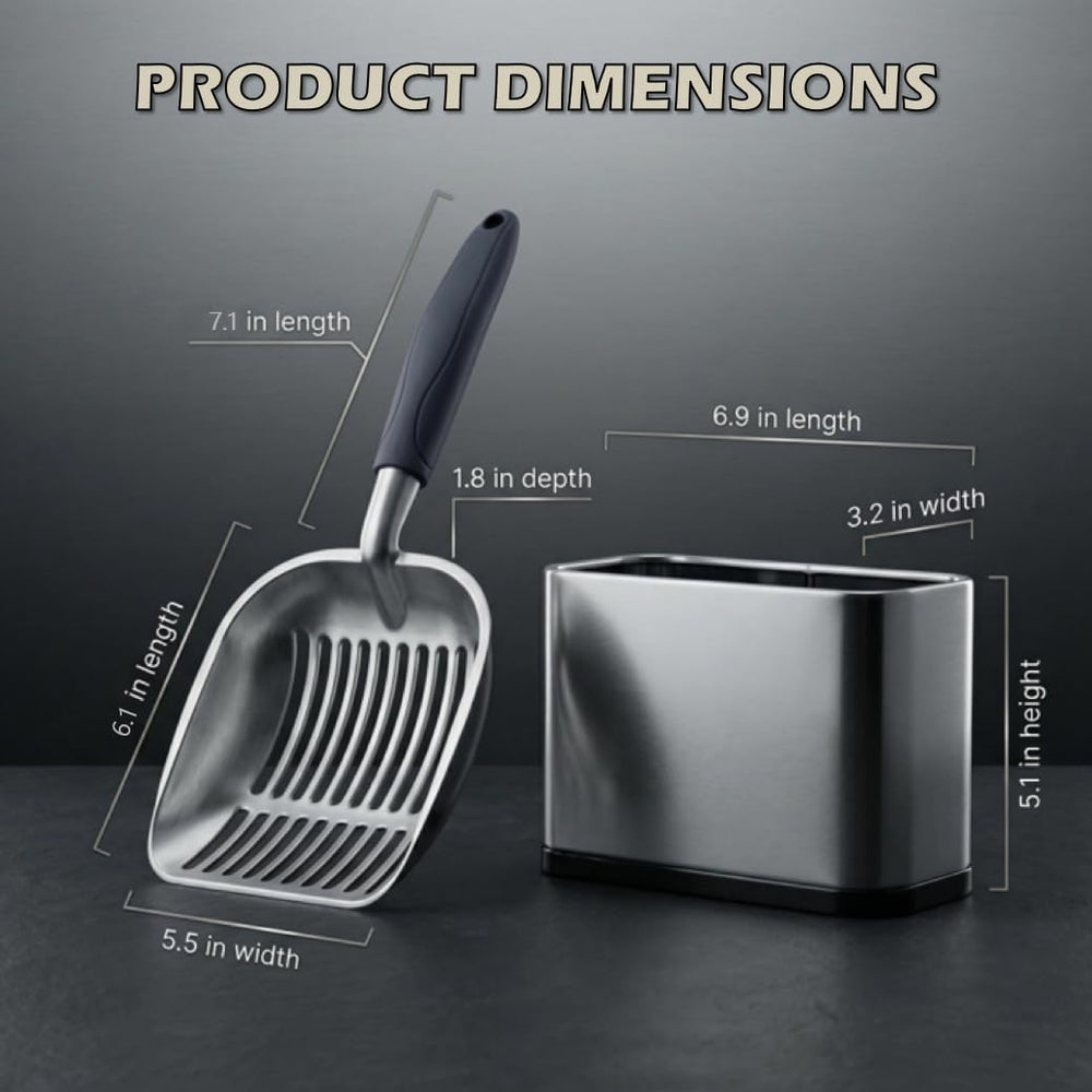 Support-pelle-litiere-inox Vitisyao, rangement sûr et stable.
