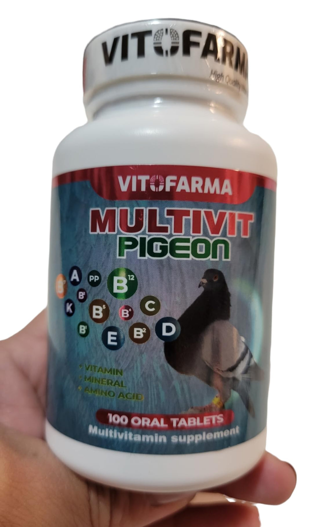 Routine quotidienne avec Vitofarma Multivit Pigeon pour pigeons.