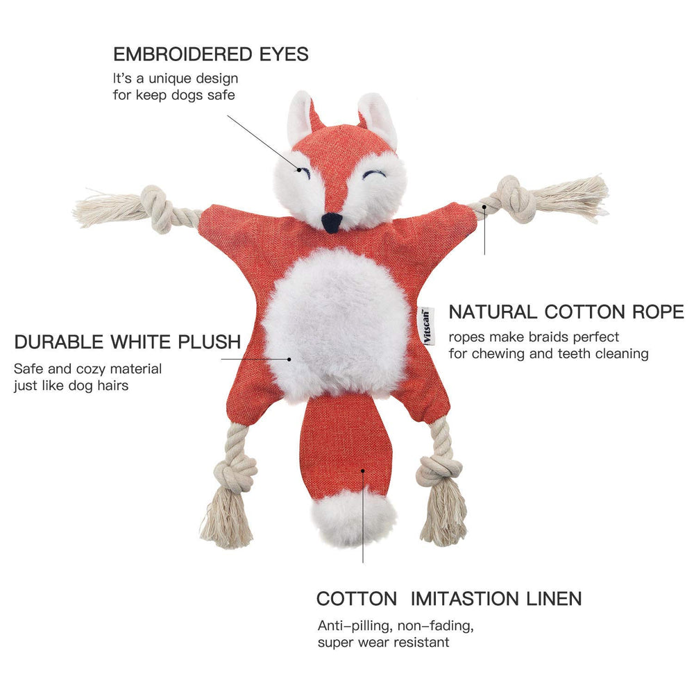 Jouet renard en corde Vitscan, parfait pour mâchonner et jeux de traction.