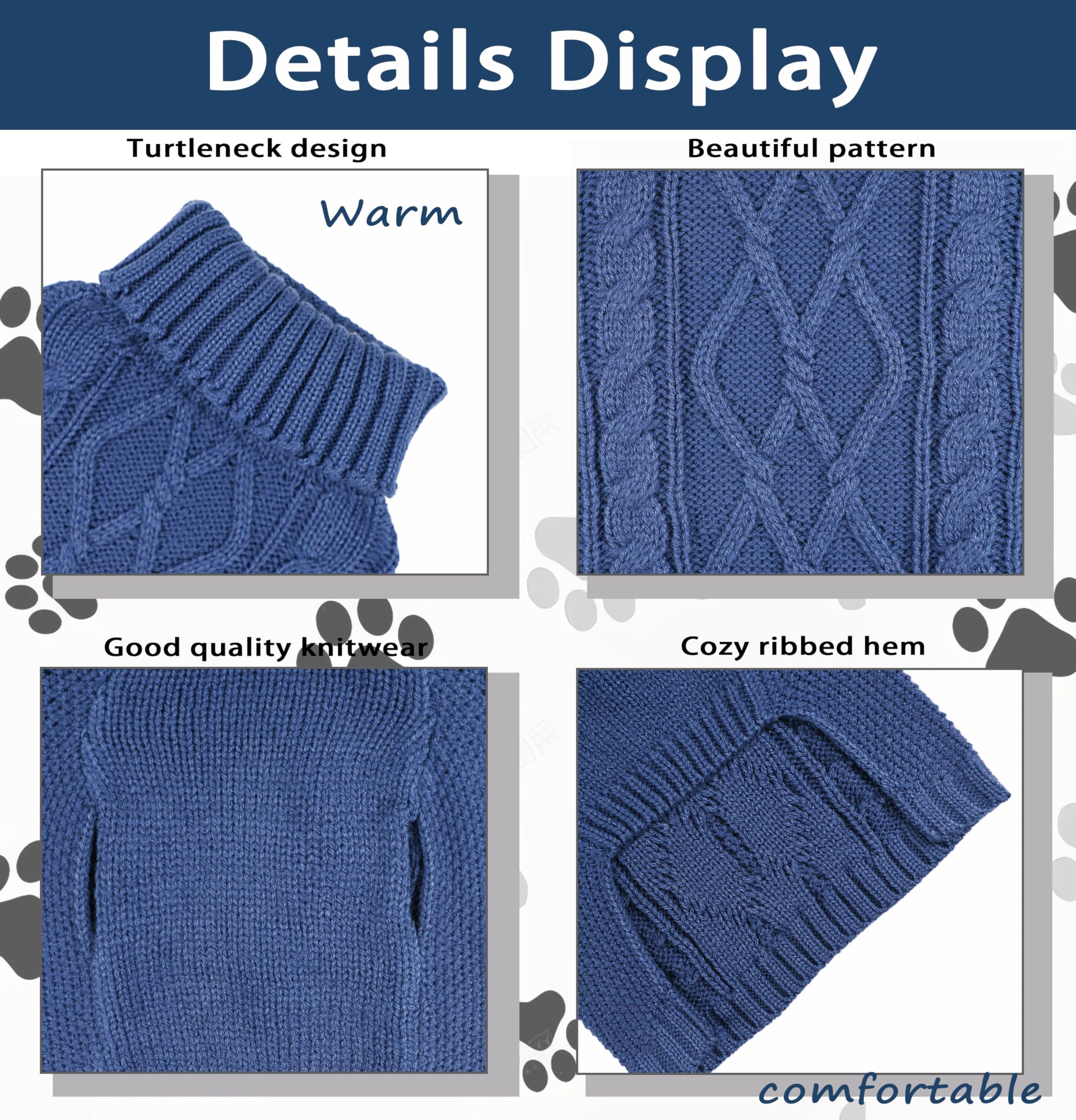 Détail du dos du pull Viunimo XS bleu pour chien.