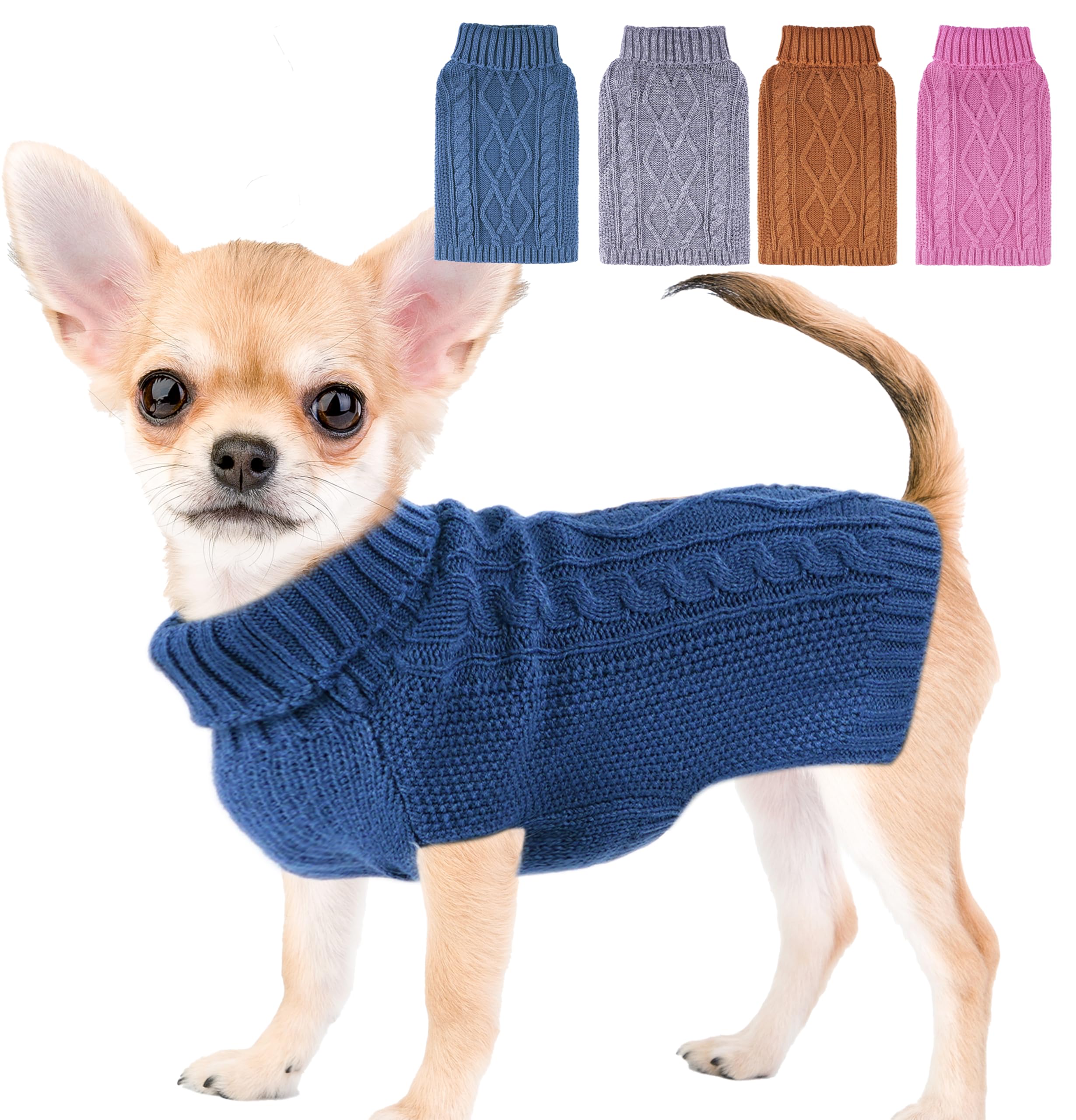 Pull Viunimo pour petit chien bleu, chaleur douce pour Chihuahua et compagnons.
