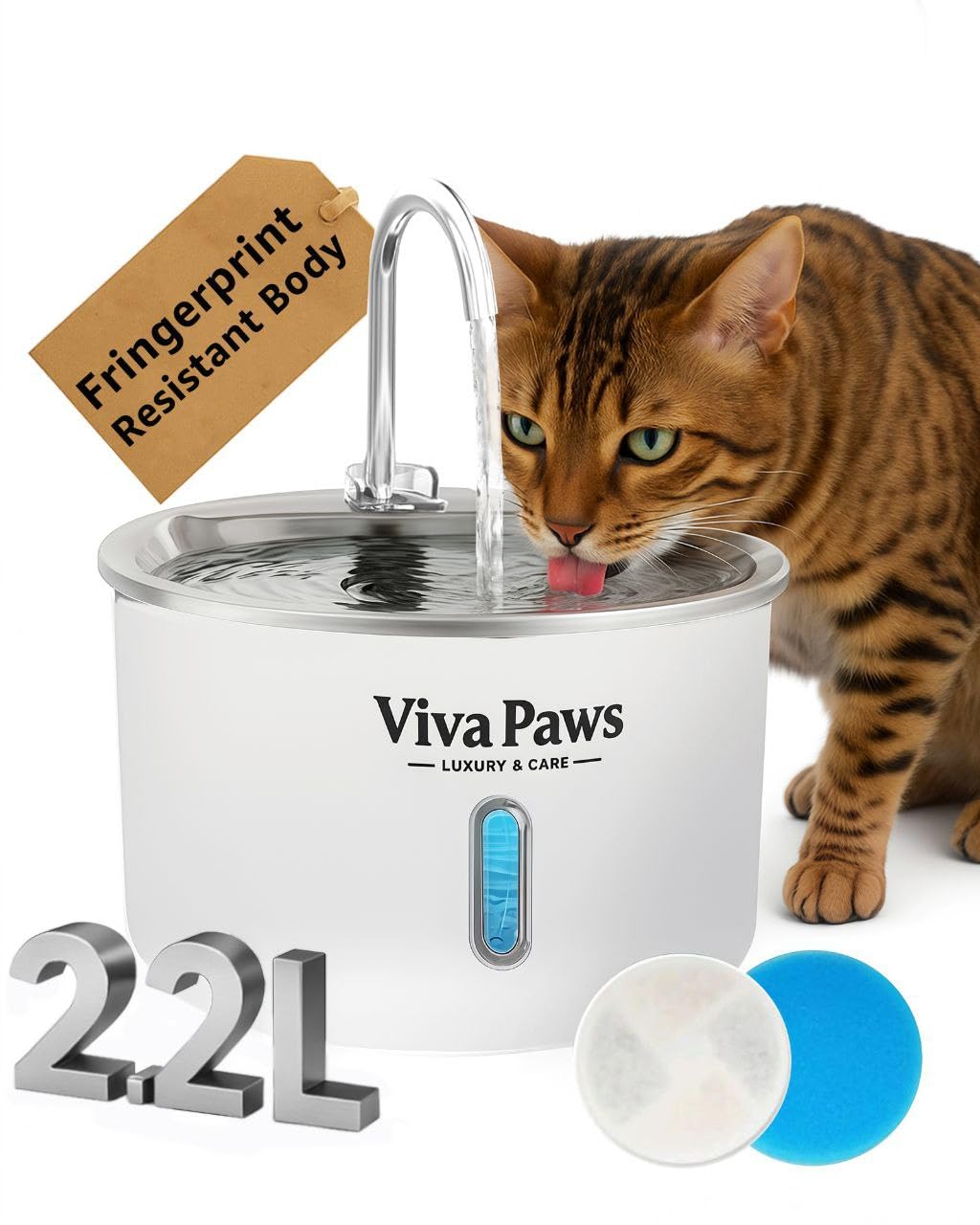 Viva Paws fontaine inox pour chat avec eau fraîche et hydratation durable
