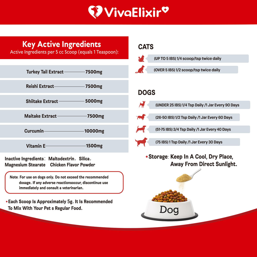 VivaElixir Poudre champignons, cuillère de mesure facilitant la préparation.