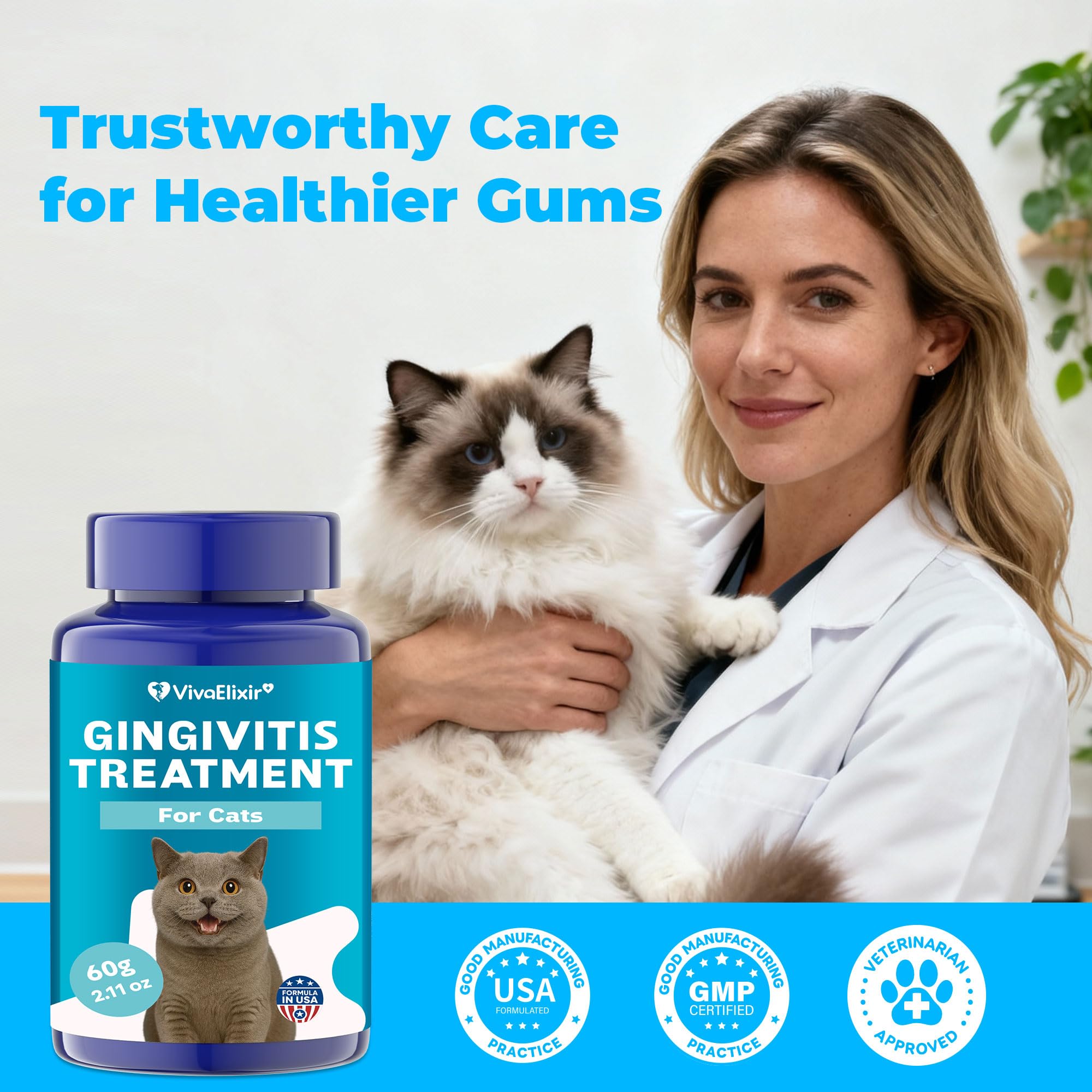 VivaElixir Cat Dental Care: poudre-poulet-naturelle; intégrable dans nourriture quotidienne.