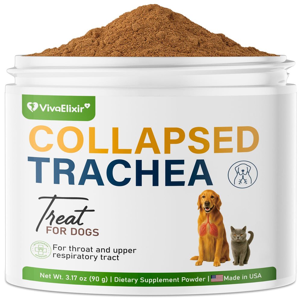 Poudre VivaElixir toux chien – flacon visible, soutien respiratoire doux au quotidien.