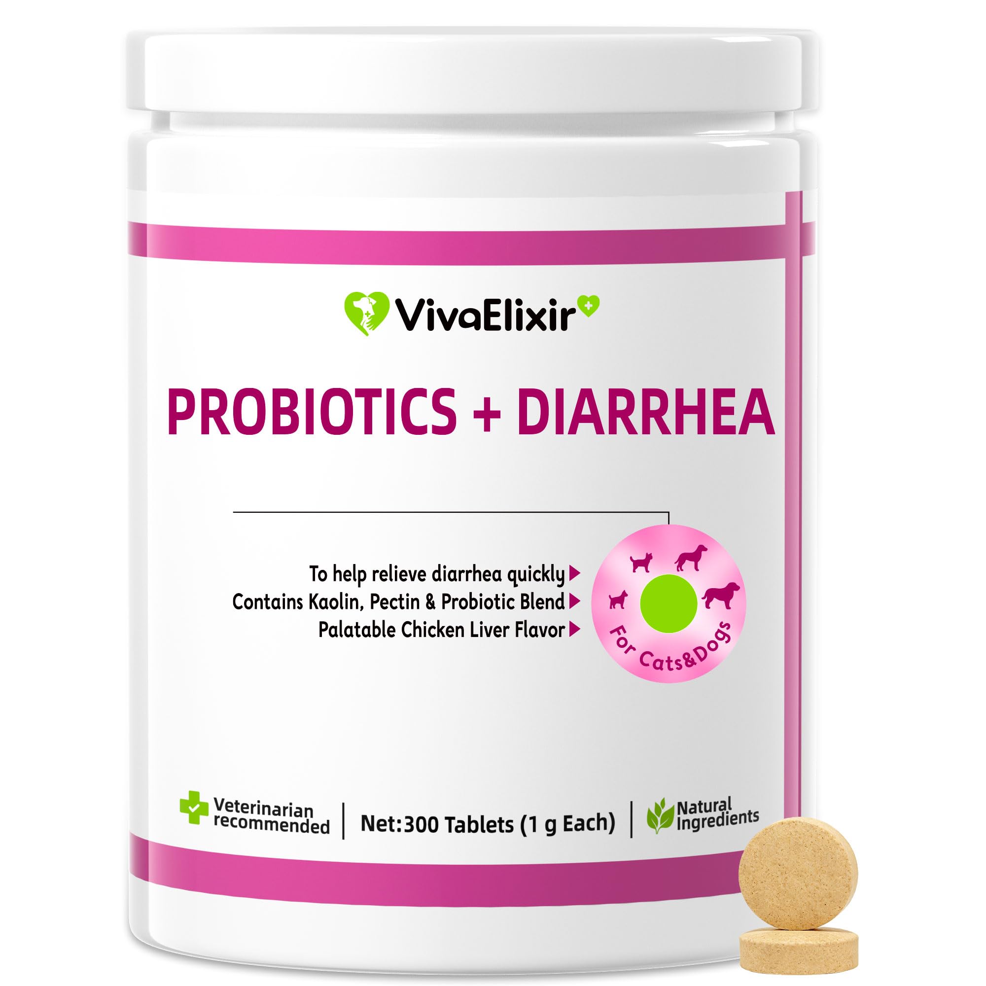 VivaElixir Probiotiques chiens diarrhee — comprimés faciles a donner et soutien digestif.