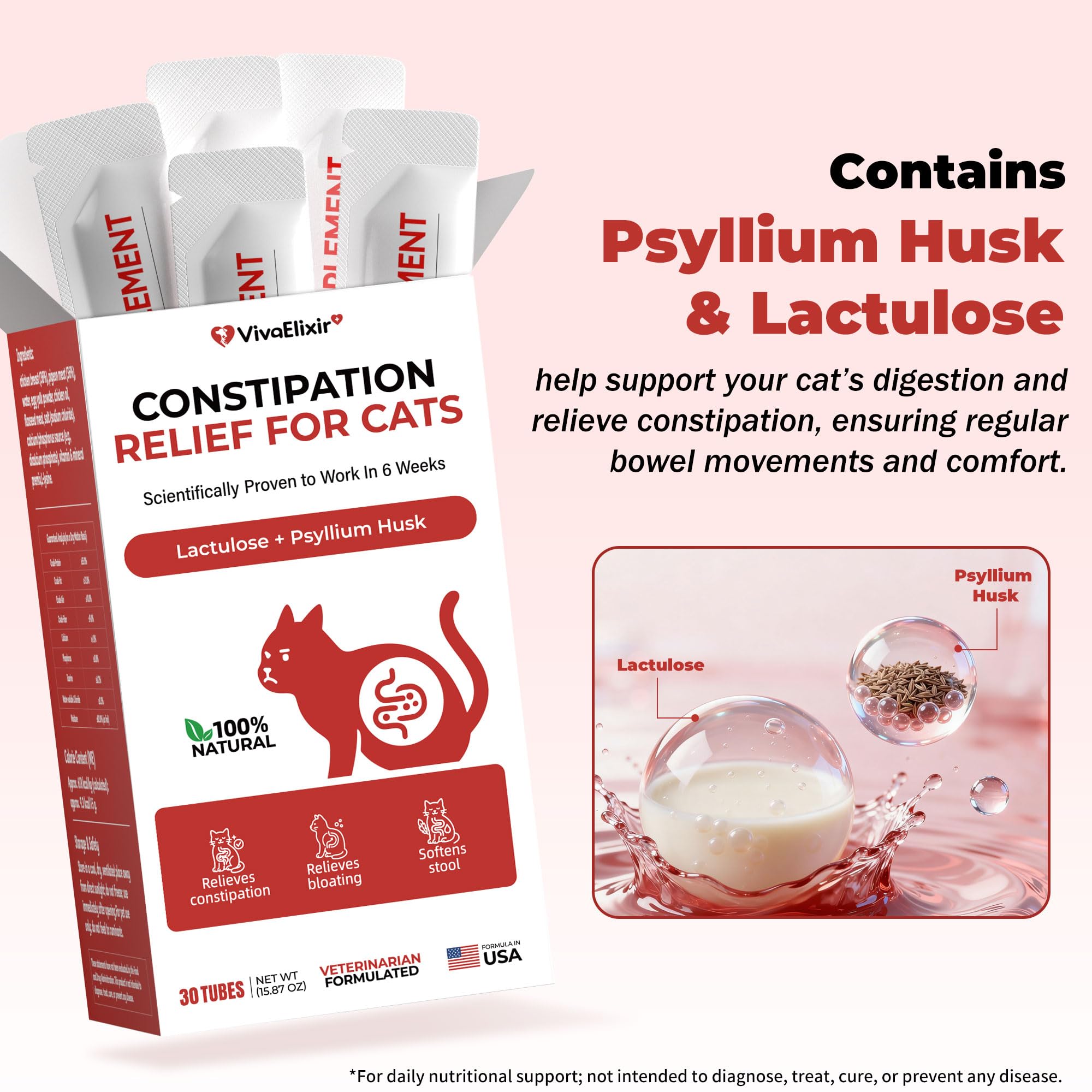 VivaElixir probiotiques inclus, soutien potentiel de l’équilibre intestinal.