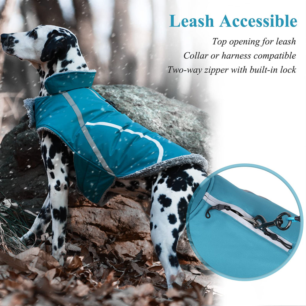 Ouverture pour laisse sur le manteau Frostfit pour promenades sécurisées.