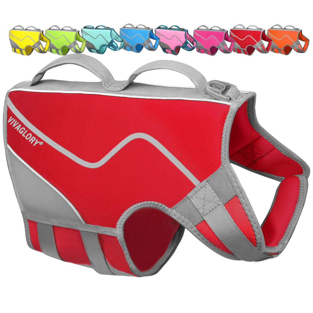 Gilet Vivaglory pour chien en néoprène rouge, confort et flottabilité.
